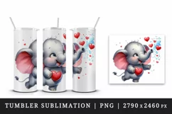 Watercolor cute elephant water droplets hearts Love Valentine Day print 20 oz tumbler skinny mug wrap clipart t-shirt sublimation printable design