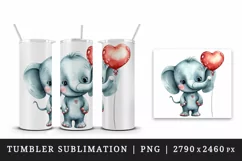 Watercolor cute elephant with heart animal love Valentines Day print 20 oz tumbler skinny mug wrap clipart t-shirt sublimation printable design