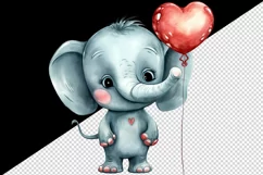 Watercolor cute elephant with heart animal love Valentines Day print 20 oz tumbler skinny mug wrap clipart t-shirt sublimation printable design