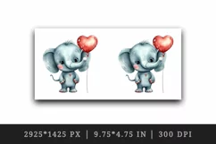Watercolor cute elephant with heart animal love Valentines Day print 20 oz tumbler skinny mug wrap clipart t-shirt sublimation printable design