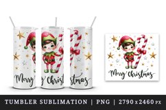 Watercolor cute elf candy cane stars Merry Christmas greeting quote print 20 oz tumbler skinny mug wrap clipart t-shirt sublimation printable design