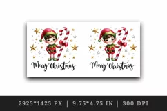 Watercolor cute elf candy cane stars Merry Christmas greeting quote print 20 oz tumbler skinny mug wrap clipart t-shirt sublimation printable design