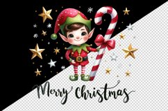 Watercolor cute elf candy cane stars Merry Christmas greeting quote print 20 oz tumbler skinny mug wrap clipart t-shirt sublimation printable design