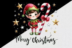 Watercolor cute elf candy cane stars Merry Christmas greeting quote print 20 oz tumbler skinny mug wrap clipart t-shirt sublimation printable design