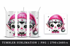 Watercolor cute elf pink Santa hat smile Christmas New Year winter print 20 oz tumbler skinny mug wrap clipart t-shirt sublimation printable design