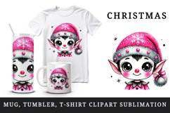 Watercolor cute elf pink Santa hat smile Christmas New Year winter print 20 oz tumbler skinny mug wrap clipart t-shirt sublimation printable design