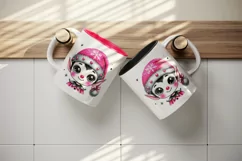 Watercolor cute elf pink Santa hat smile Christmas New Year winter print 20 oz tumbler skinny mug wrap clipart t-shirt sublimation printable design