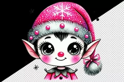 Watercolor cute elf pink Santa hat smile Christmas New Year winter print 20 oz tumbler skinny mug wrap clipart t-shirt sublimation printable design