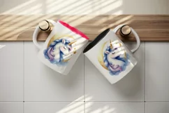 Watercolor cute endearing unicorn twinkling stars mane crescent moon print 20 oz tumbler skinny mug wrap clipart t-shirt sublimation printable design