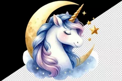 Watercolor cute endearing unicorn twinkling stars mane crescent moon print 20 oz tumbler skinny mug wrap clipart t-shirt sublimation printable design