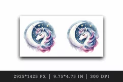 Watercolor cute endearing unicorn twinkling stars mane crescent moon print 20 oz tumbler skinny mug wrap clipart t-shirt sublimation printable design