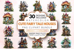 Watercolor Cute Fairy Tale Houses Clipart Bundle Product Image 1