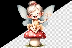 Watercolor cute fairy with wings sitting on mushroom laughing pixie dust print tumbler skinny mug wrap clipart t-shirt sublimation printable design