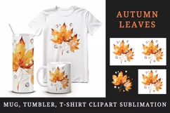 Watercolor cute fall autumn leaves sparkle shining diamonds 20oz tumbler skinny mug wrap clipart t-shirt sublimation printable design
