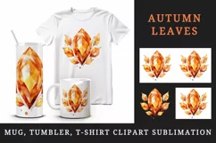 Watercolor cute fall autumn leaves sparkle shining diamonds 20oz tumbler skinny mug wrap clipart t-shirt sublimation printable design