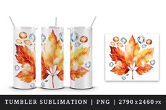 Watercolor cute fall autumn leaves sparkle shining diamonds 20oz tumbler skinny mug wrap clipart t-shirt sublimation printable design