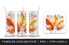 Watercolor cute fall autumn leaves sparkle shining diamonds 20oz tumbler skinny mug wrap clipart t-shirt sublimation printable design