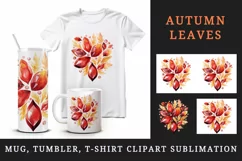 Watercolor cute fall autumn leaves sparkle shining diamonds 20oz tumbler skinny mug wrap clipart t-shirt sublimation printable design