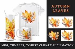 Watercolor cute fall autumn leaves sparkle shining diamonds 20oz tumbler skinny mug wrap clipart t-shirt sublimation printable design