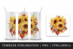 Watercolor cute fall autumn sunflowers leaves sparkle shining diamonds 20oz tumbler skinny mug wrap clipart t-shirt sublimation printable design