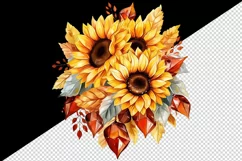 Watercolor cute fall autumn sunflowers leaves sparkle shining diamonds 20oz tumbler skinny mug wrap clipart t-shirt sublimation printable design