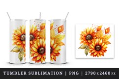 Watercolor cute fall autumn sunflowers leaves sparkle shining diamonds 20oz tumbler skinny mug wrap clipart t-shirt sublimation printable design