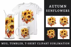 Watercolor cute fall autumn sunflowers leaves sparkle shining diamonds 20oz tumbler skinny mug wrap clipart t-shirt sublimation printable design