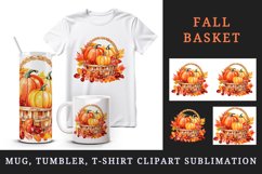 Watercolor cute fall basket pumpkins autumn leaves sparkle shining diamonds 20oz tumbler skinny mug wrap clipart t-shirt sublimation printable design