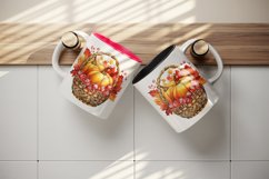 Watercolor cute fall basket pumpkins autumn leaves sparkle shining diamonds 20oz tumbler skinny mug wrap clipart t-shirt sublimation printable design