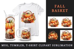 Watercolor cute fall basket pumpkins autumn leaves sparkle shining diamonds 20oz tumbler skinny mug wrap clipart t-shirt sublimation printable design