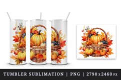 Watercolor cute fall basket pumpkins autumn leaves sparkle shining diamonds 20oz tumbler skinny mug wrap clipart t-shirt sublimation printable design