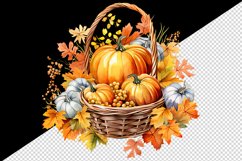 Watercolor cute fall basket pumpkins autumn leaves sparkle shining diamonds 20oz tumbler skinny mug wrap clipart t-shirt sublimation printable design