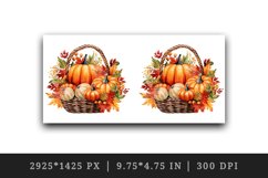 Watercolor cute fall basket pumpkins autumn leaves sparkle shining diamonds 20oz tumbler skinny mug wrap clipart t-shirt sublimation printable design