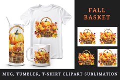 Watercolor cute fall basket pumpkins autumn leaves sparkle shining diamonds 20oz tumbler skinny mug wrap clipart t-shirt sublimation printable design