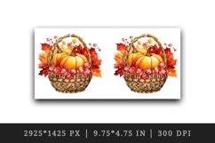 Watercolor cute fall basket pumpkins autumn leaves sparkle shining diamonds 20oz tumbler skinny mug wrap clipart t-shirt sublimation printable design