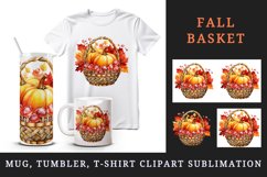 Watercolor cute fall basket pumpkins autumn leaves sparkle shining diamonds 20oz tumbler skinny mug wrap clipart t-shirt sublimation printable design
