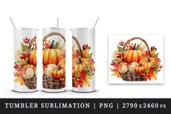 Watercolor cute fall basket pumpkins autumn leaves sparkle shining diamonds 20oz tumbler skinny mug wrap clipart t-shirt sublimation printable design
