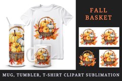 Watercolor cute fall basket pumpkins autumn leaves sparkle shining diamonds 20oz tumbler skinny mug wrap clipart t-shirt sublimation printable design