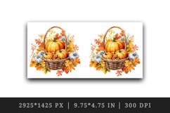 Watercolor cute fall basket pumpkins autumn leaves sparkle shining diamonds 20oz tumbler skinny mug wrap clipart t-shirt sublimation printable design