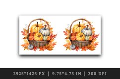 Watercolor cute fall basket pumpkins autumn leaves sparkle shining diamonds 20oz tumbler skinny mug wrap clipart t-shirt sublimation printable design