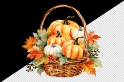 Watercolor cute fall basket with pumpkins autumn leaves sparkle diamonds 20 oz tumbler skinny mug wrap clipart t-shirt sublimation printable design
