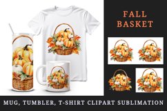 Watercolor cute fall basket with pumpkins autumn leaves sparkle diamonds 20 oz tumbler skinny mug wrap clipart t-shirt sublimation printable design