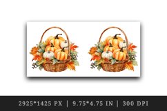 Watercolor cute fall basket with pumpkins autumn leaves sparkle diamonds 20 oz tumbler skinny mug wrap clipart t-shirt sublimation printable design
