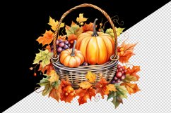 Watercolor cute fall basket with pumpkins autumn leaves sparkle diamonds 20oz tumbler skinny mug wrap clipart t-shirt sublimation printable design