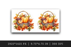 Watercolor cute fall basket with pumpkins autumn leaves sparkle diamonds 20oz tumbler skinny mug wrap clipart t-shirt sublimation printable design