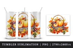 Watercolor cute fall basket with pumpkins autumn leaves sparkle diamonds 20oz tumbler skinny mug wrap clipart t-shirt sublimation printable design