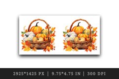 Watercolor cute fall basket with pumpkins autumn leaves sparkle shining diamonds 20oz tumbler skinny mug wrap clipart t-shirt sublimation printable design