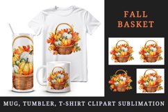 Watercolor cute fall basket with pumpkins autumn leaves sparkle shining diamonds 20oz tumbler skinny mug wrap clipart t-shirt sublimation printable design