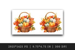 Watercolor cute fall basket with pumpkins autumn leaves sparkle shining diamonds 20oz tumbler skinny mug wrap clipart t-shirt sublimation printable design