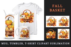 Watercolor cute fall basket with pumpkins autumn leaves sparkle shining diamonds 20oz tumbler skinny mug wrap clipart t-shirt sublimation printable design